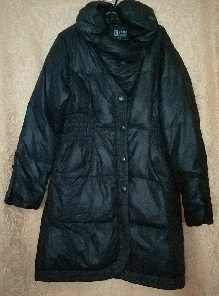 Damen Daunen Long Stepp Mantel Gr. 42 Schwarz