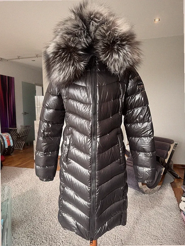 Damen Daunen Mantel Gr L mit Echtem Fuchs Kragen Gr. 40 Schwarz , Neu Kapuze
