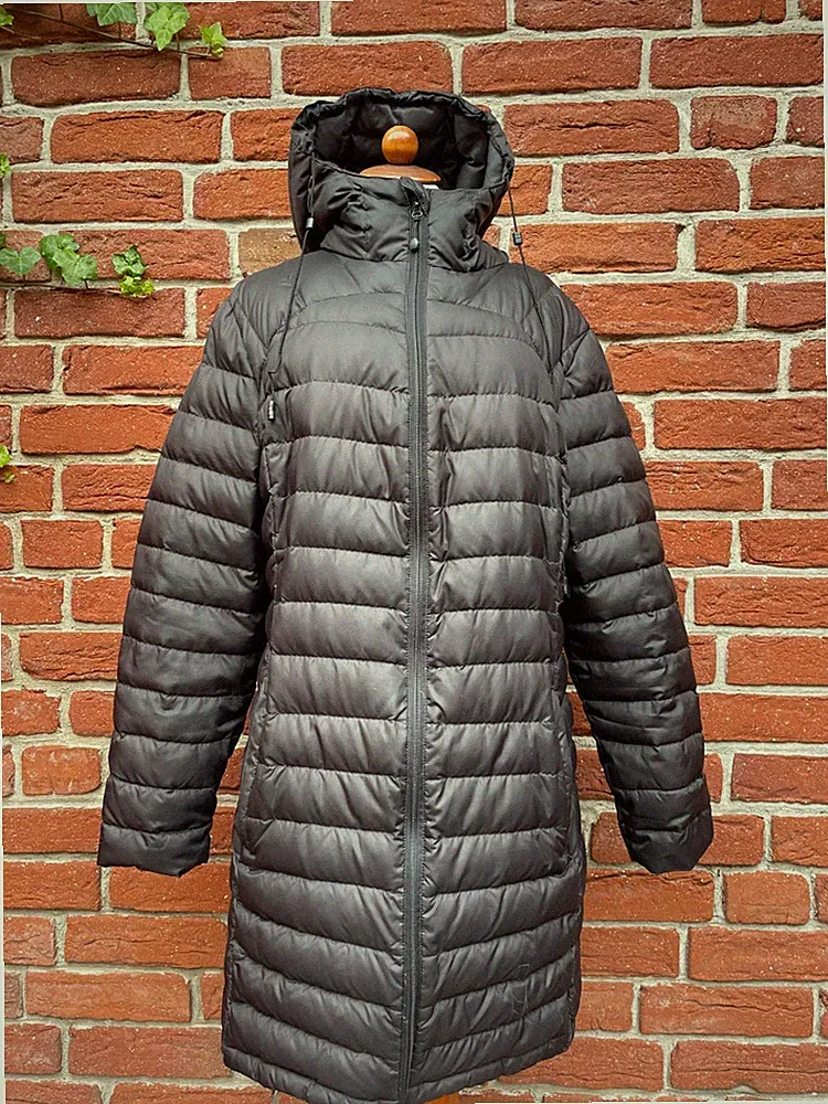 Damen Daunen Mantel Winter 90 % Daunen 10 % Feder Schwarz Kaputze Dänisch Design