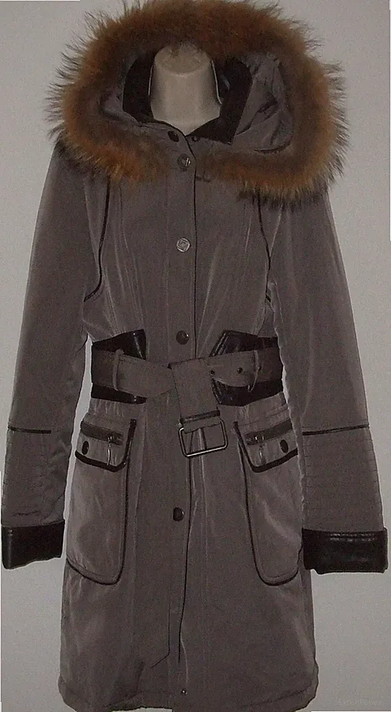 DAMEN DAUNEN MANTEL WINTER JACKE ECHTER PELZ KAPUZE GRAU - GR 36