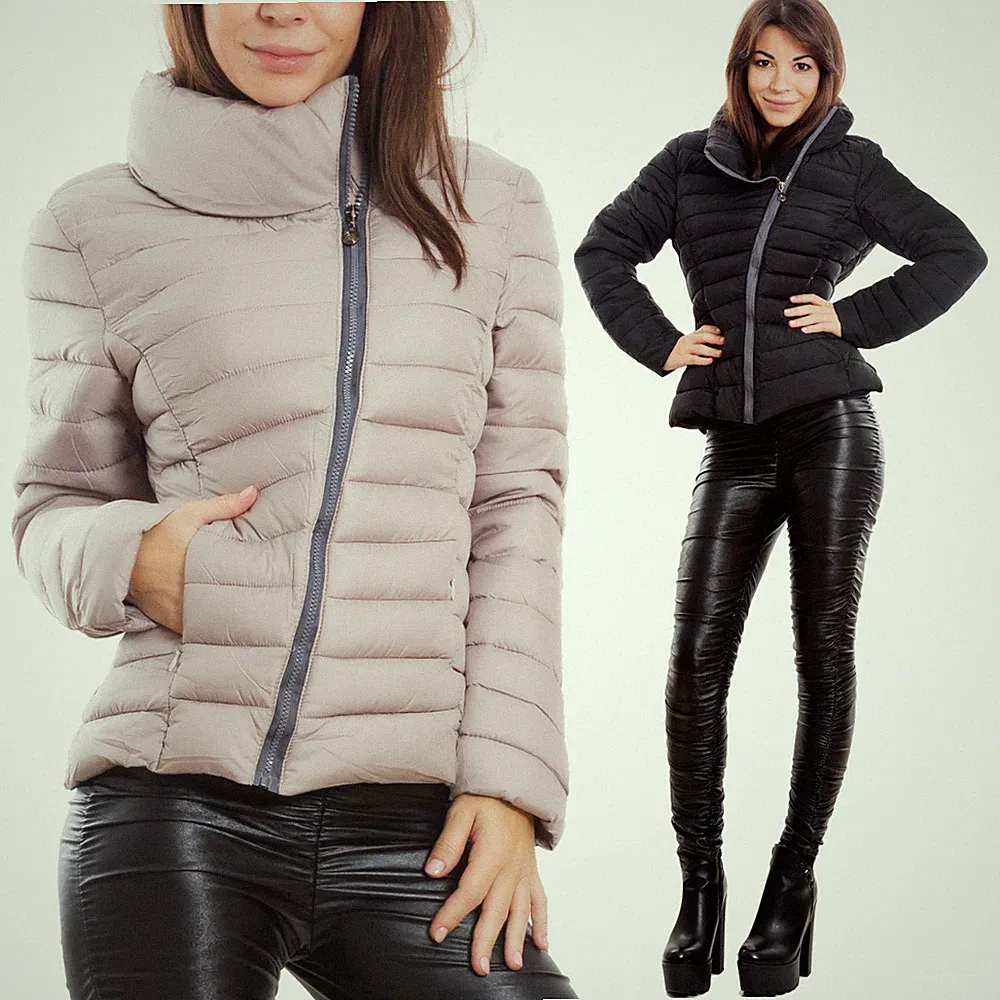 Damen Daunenjacke Gepolstert Jacke Mantel Reißverschluss Warm Steppjacke A-2