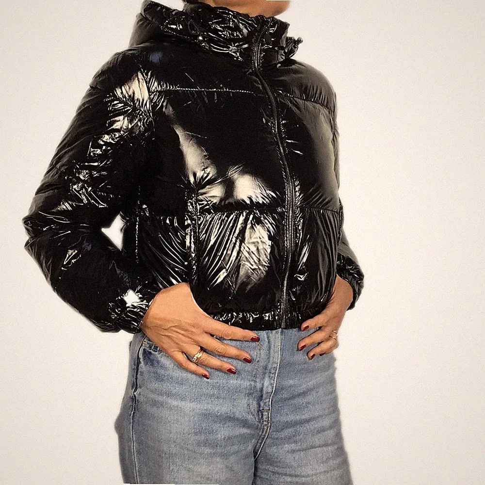 Damen Daunenjacke glänzend Winter Kurzjacke Bomber gefüttert Jacke VEQUE