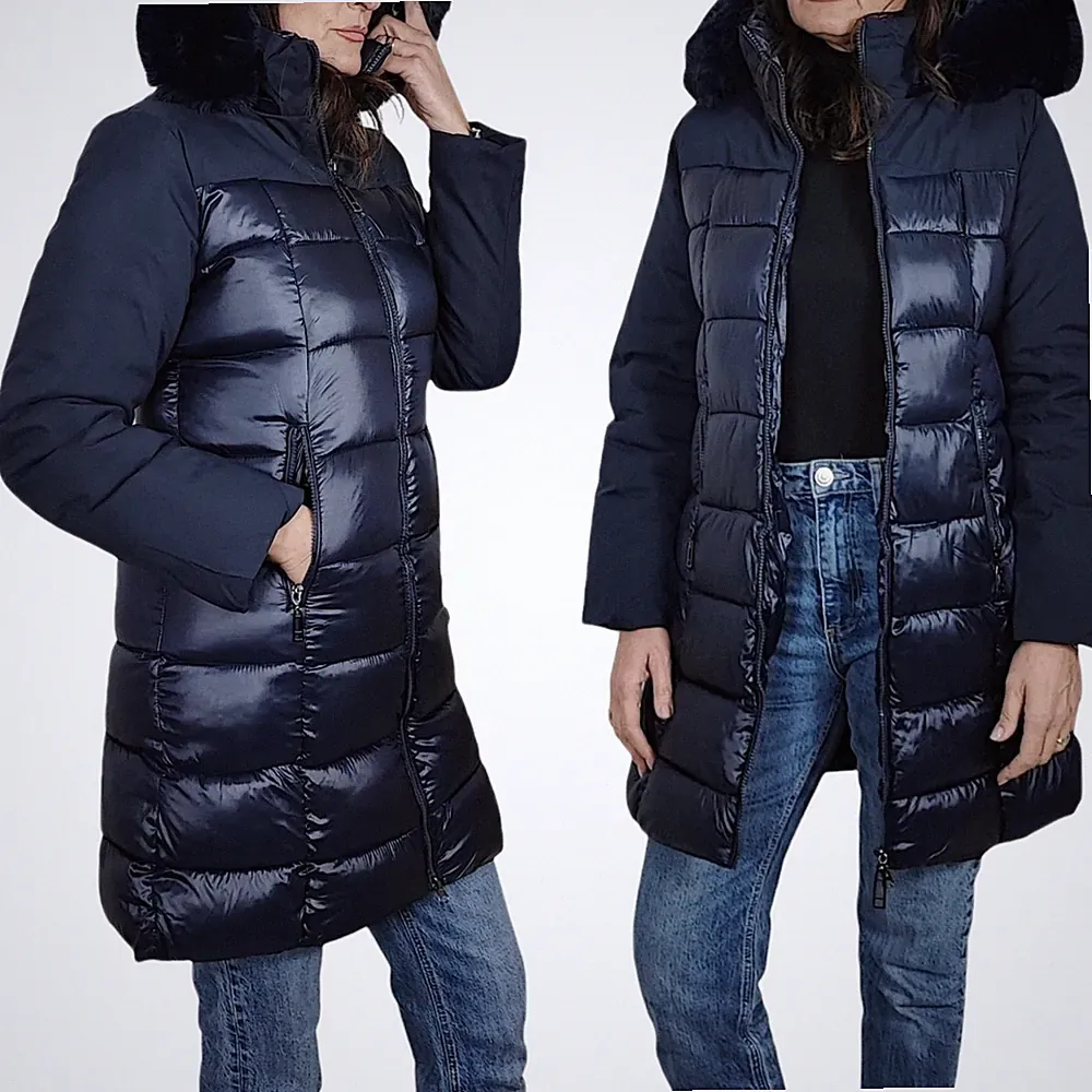 Damen Daunenjacke Lang Kapuze Winter Steppjacke Elegant Warm Veque