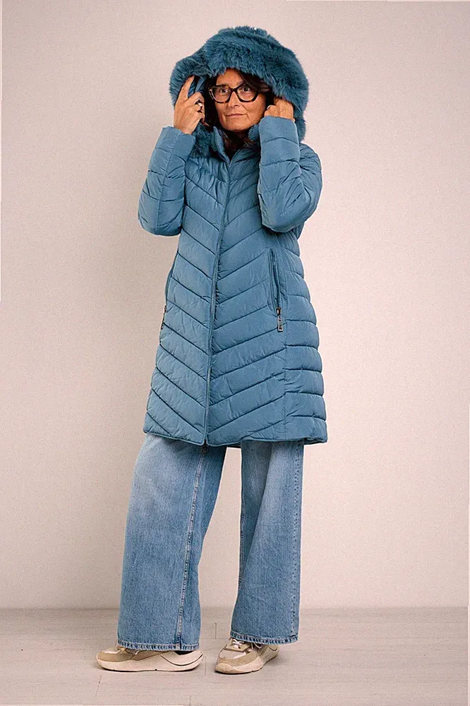 Damen Daunenjacke lang Winter Steppjacke mit Kapuze Jacke VEQUE