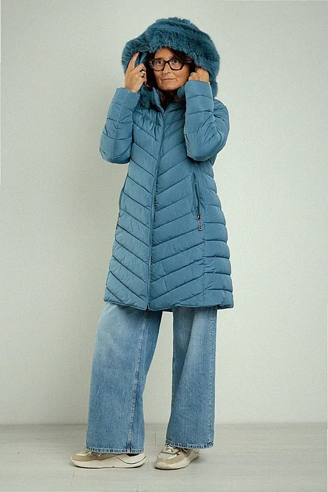 Damen Daunenjacke lang Winter Steppjacke mit Kapuze Jacke VEQUE