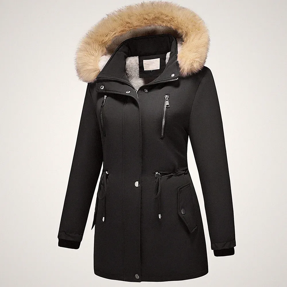 Damen Fleece Daunenjacke Abnehmbare Kapuze Verdicken Sherpa Wintermantel Coat...