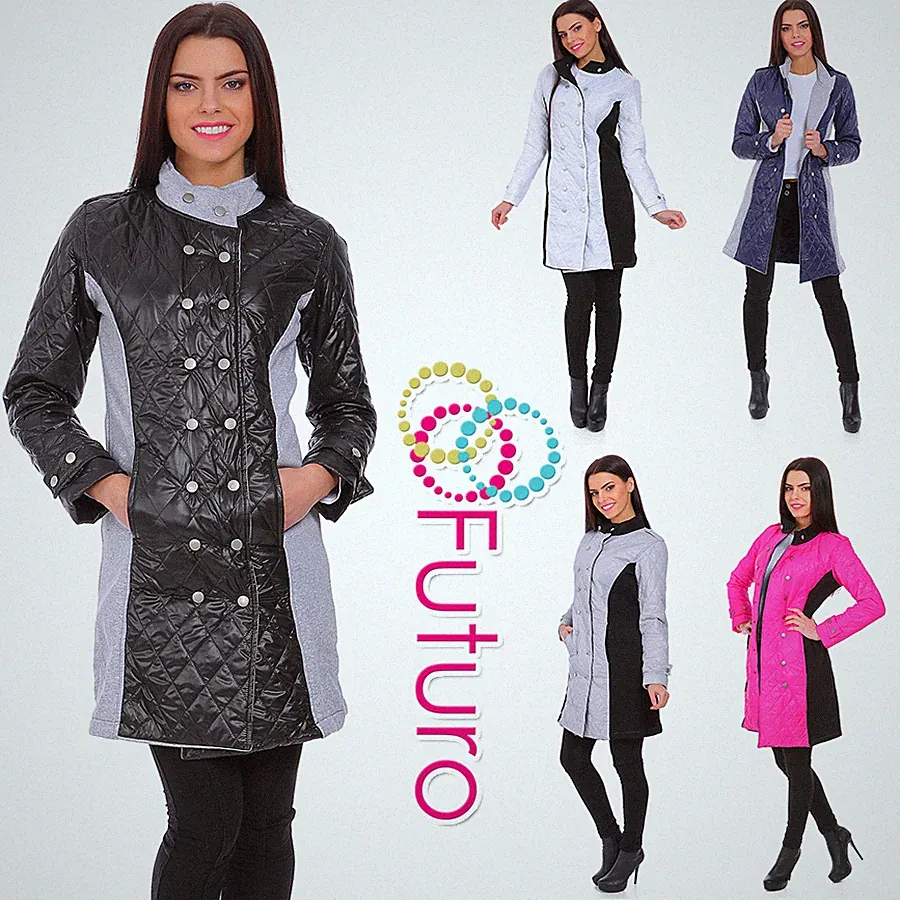Damen gesteppte bequeme 3/4 Länge Stehkragen Knopf Jacke Mantel FZ85