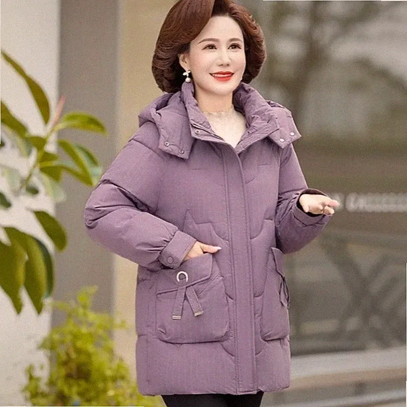 Damen Kurz Daunenjacke Mit Kapuze Gepolstert Steppjacke Warm Zip Schwarz