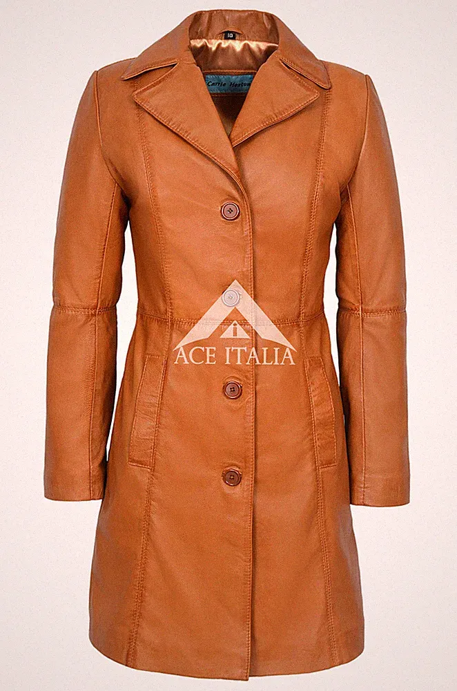 Damen Leder Trench Mittellanger Mantel Modedesigner 100% ECHTLEDER 3457