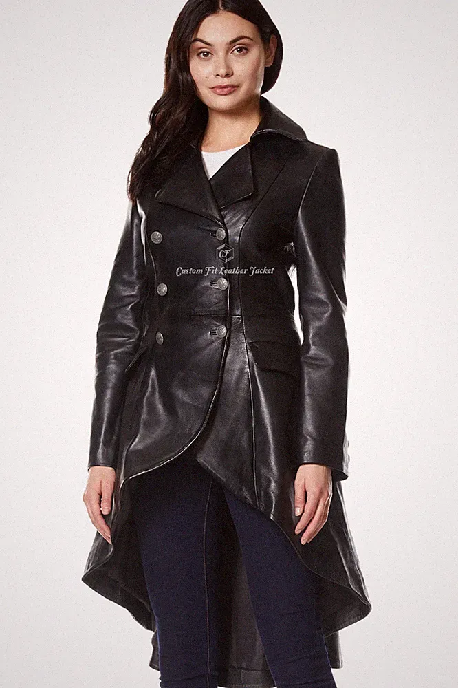 Damen Lederjacke schwarz 100% ECHT NAPA Rücken geschnürt Victorian Gothic Mantel 3492