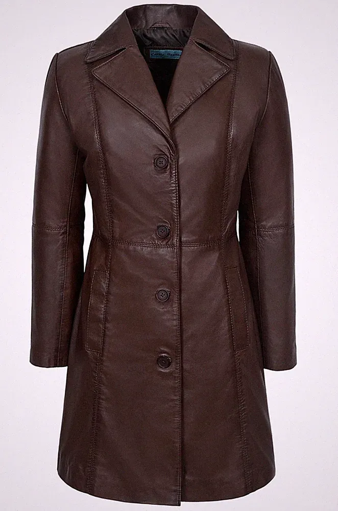 Damen Ledermantel Braun Echt Lammleder Ledermantel Slim Fit Trenchcoat 3457
