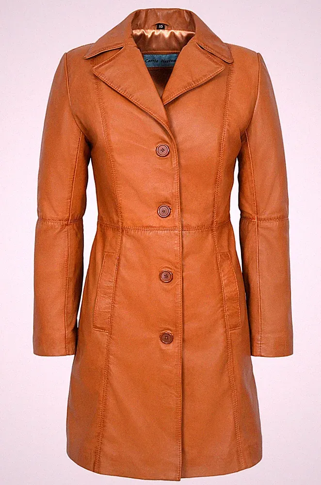 Damen Ledermantel hellbraun Echt Lammleder Ledermantel Slim Fit Trenchcoat 3457