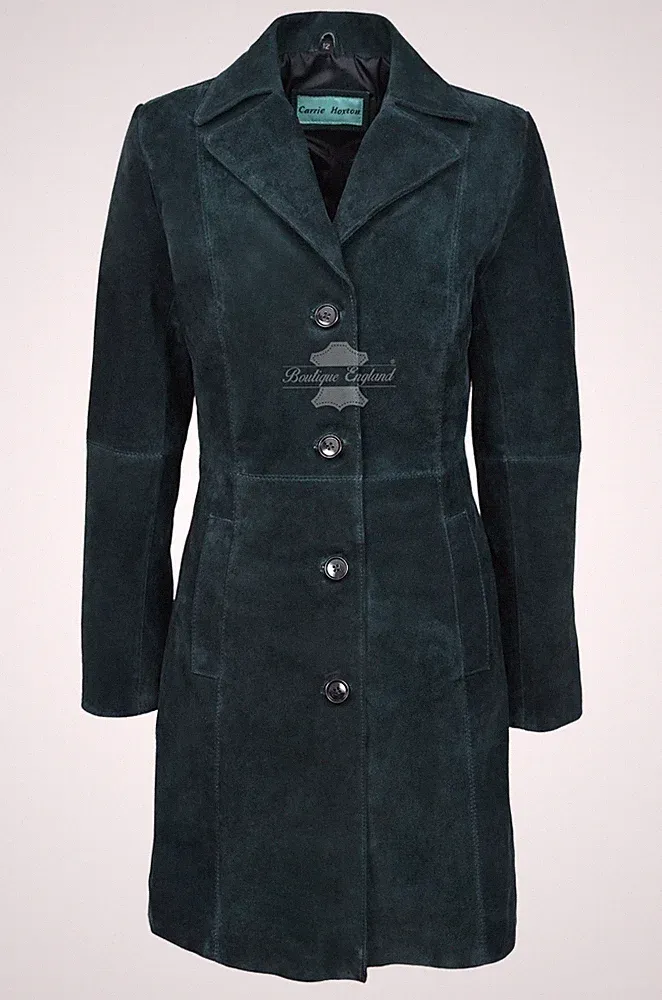 Damen Ledermantel Navy Weich Klassisch Wildleder Leder Slim Fit Trenchcoat 3457