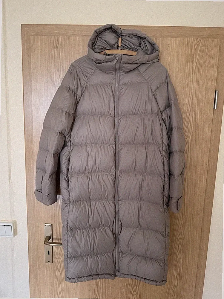 Damen Mantel Jacke Daune Daunenmantel H&M Khaki S Zugband Kapuze warm