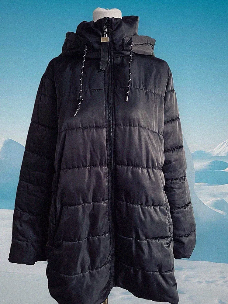 Damen Mantel Puffer Stepp Jacke Oversized Glanz Kapuze Lagenlook L XL