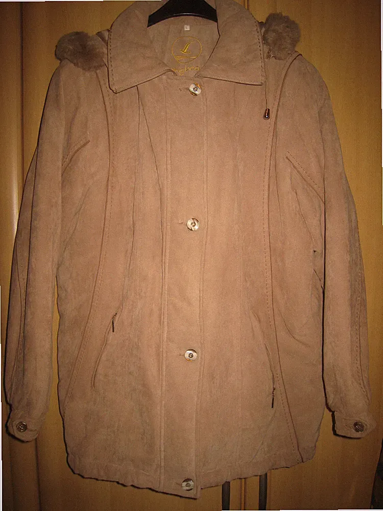 Damen Mantel von Longbeach - Gr. L - Beige - Lederimitat - Wattiert/gefüttert