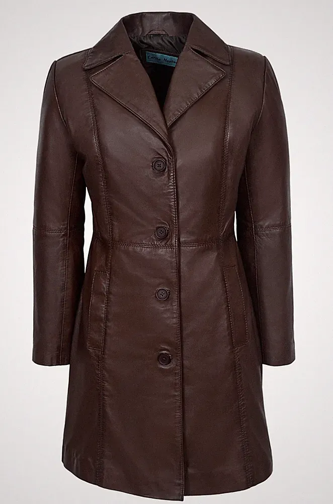 Damen MIDDLETON Ledermantel braun Wachs klassisch formell lange Lederjacke 3457