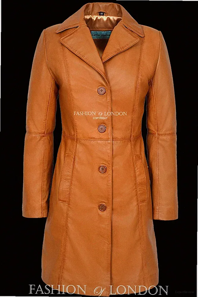 Damen MIDDLETON Ledermantel hellbraun gewachst klassisch formell lange Lederjacke 3457