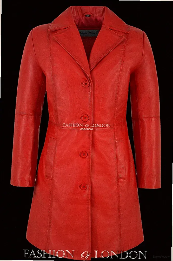 Damen MIDDLETON Ledermantel rot gewachst klassisch formell lang Lederjacke 3457