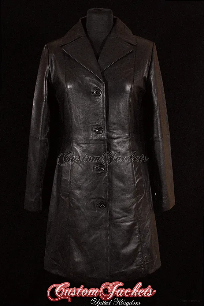 Damen MIDDLETON Ledermantel schwarz Wachs klassisch formell lange Lederjacke 3457