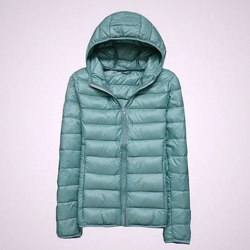 Damen Mikroleicht Daunenmantel Jacke Kleine Parka Gepolstert Kapuze Leicht Puffa