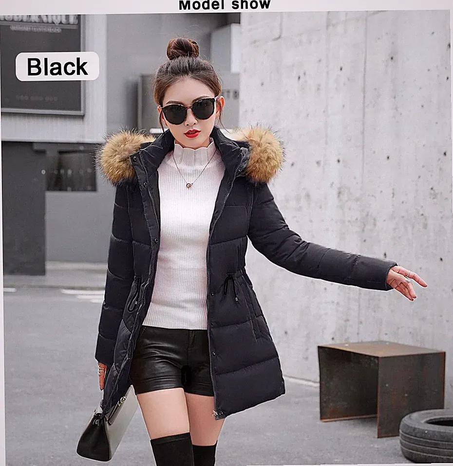 Damen Parkas Jacke Mantel schwarz mit Fell Gr. S/M