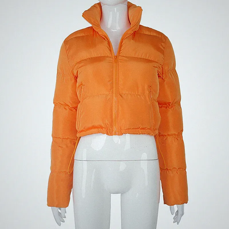 Damen Puffer Gepolstert Gesteppt Dick Jacke Mantel Top Gekürzt Stehkragen Zip Up