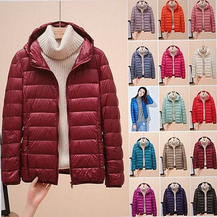 Damen Pufferjacke Ultraleicht Daunenjacke mit Kapuze Outdoor Übergangsjacke Mode
