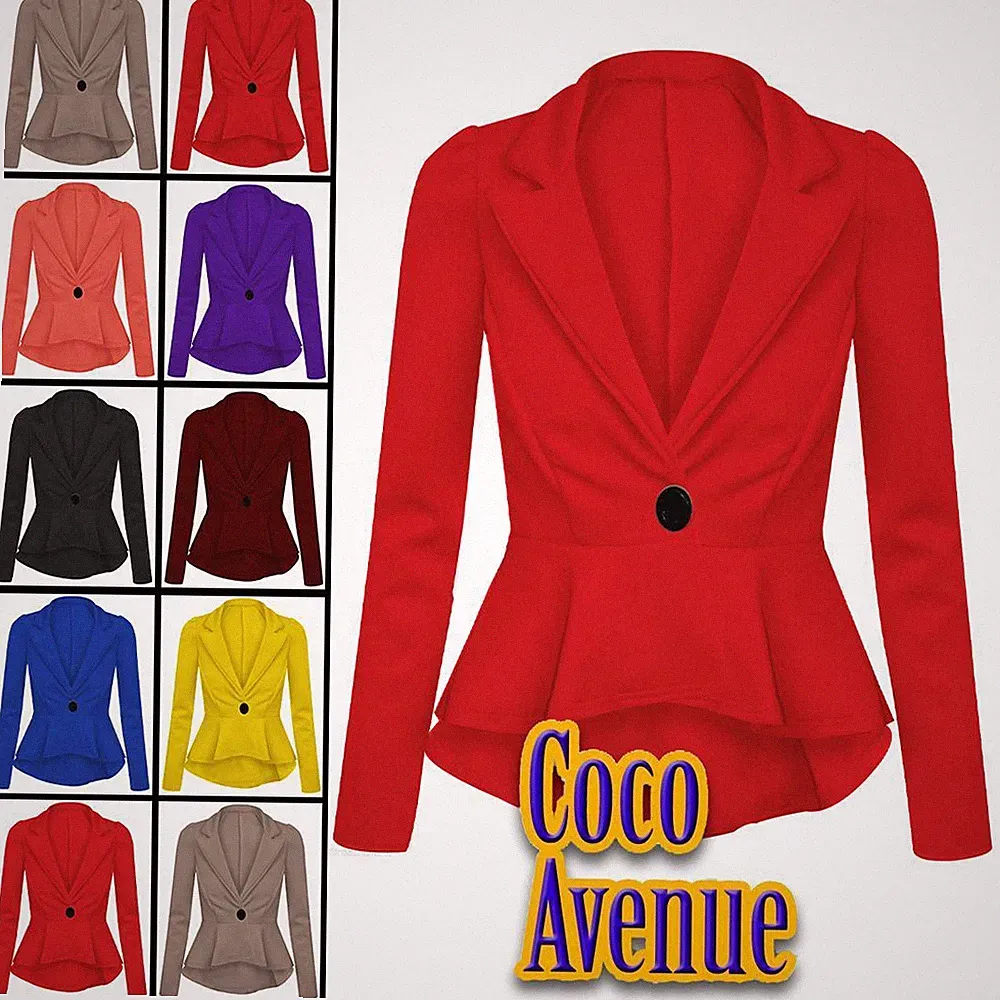 Damen Schößchen Blazer Crop Rüschen Uni Slim Langarm Etuikleid Freizeit Jacke Mantel