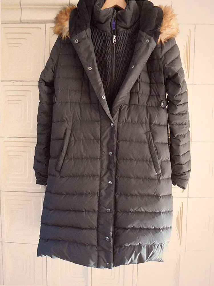 Damen Seraphine Steppmantel schwarz m.Kapuze/Fell Gr. 38