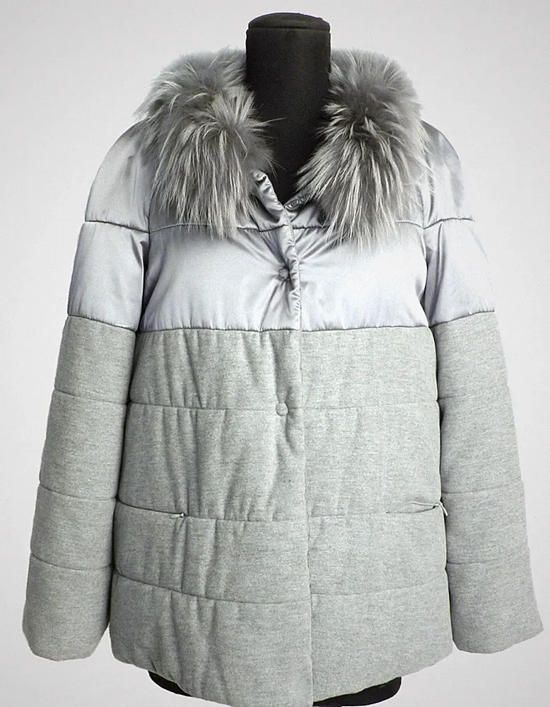 Damen Steppjacke Daunen Stoff Echtfellkragen Made in Italy Neu