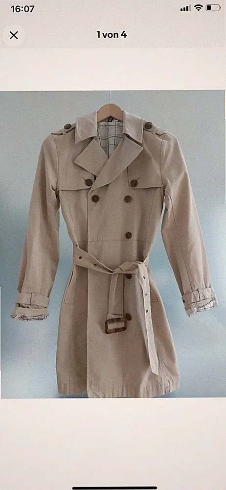 Damen Trenchcoat Mantel H&M Divided Gr. 34 beige, Jacke Herbst, Übergangsjacke