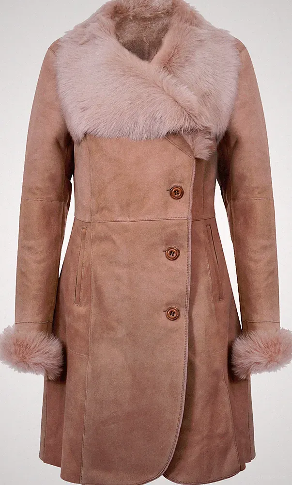 Damen warmer beige Wildleder Merino Toscana Lammfell Lammfell Ledermantel
