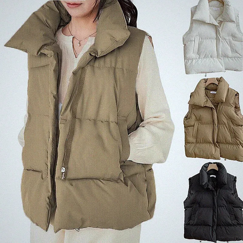 Damen Weste Stehkragen Steppweste Warm Winter Crop Puffer Weste mit Zip Mantel