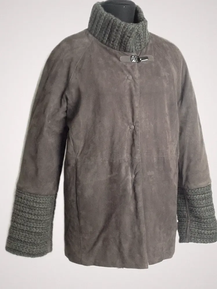 Damen Wildleder Wendejacke Polsterstoff Leder Strick Made in Italy