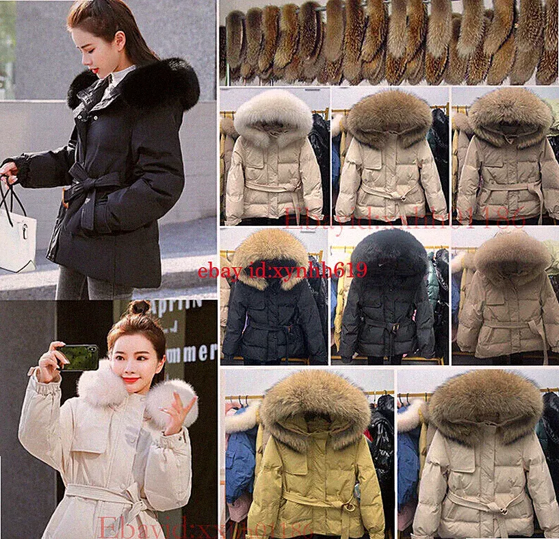 Damen Winter daunenJacke Kurz Echt daunenMantel Steppjacke 100% Echte Pelz parka