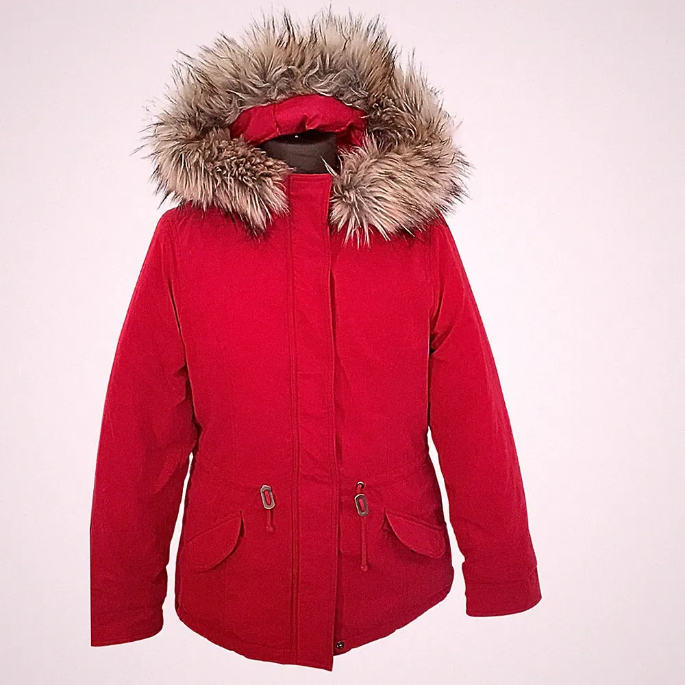 Damen Winter Jacke Langarm Daunenjacke Kapuze Kunstfellrand, L
