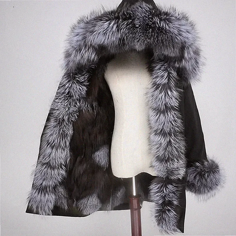 Damen Winter Parka Echtfuchsfell Mantel Daunen Echtfell Lang
