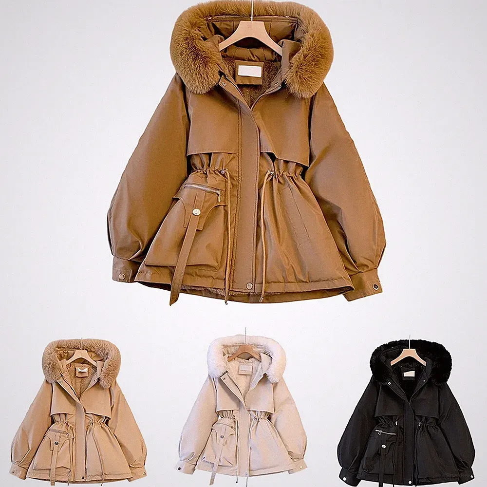 Damen Winter Parka Mantel Kapuze Fleece gefüttert Daunen Baumwolle Jacke für F