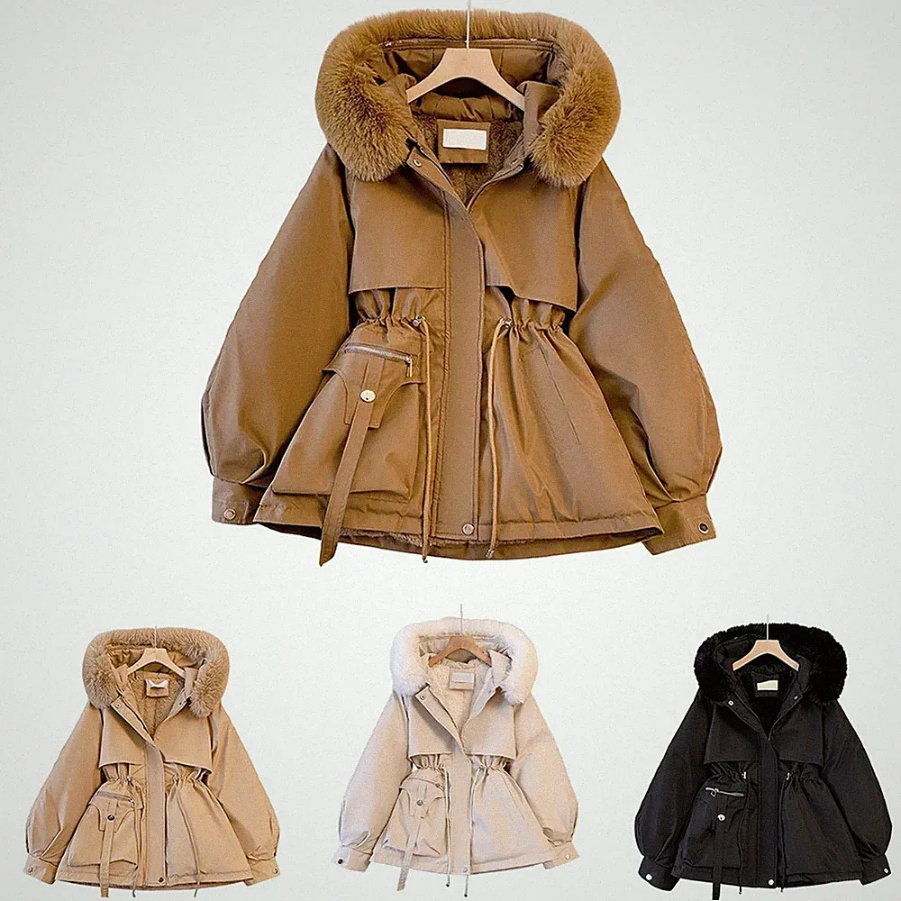 Damen Winter Parka Mantel Kapuze Fleece gefüttert Daunen Baumwolle Jacke für F