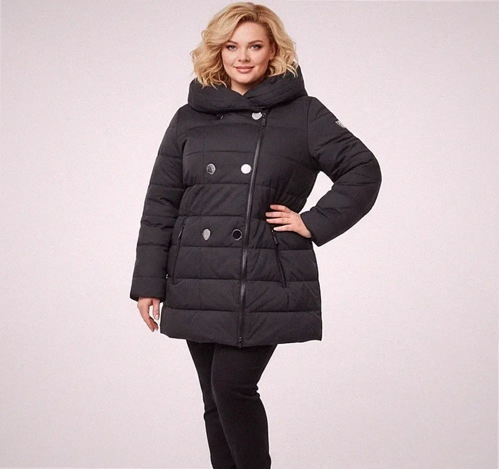 Damen Winterjacke Daunenjacke Daunenmantel Warm Kapuze Schwarz Gr. XXL= XL