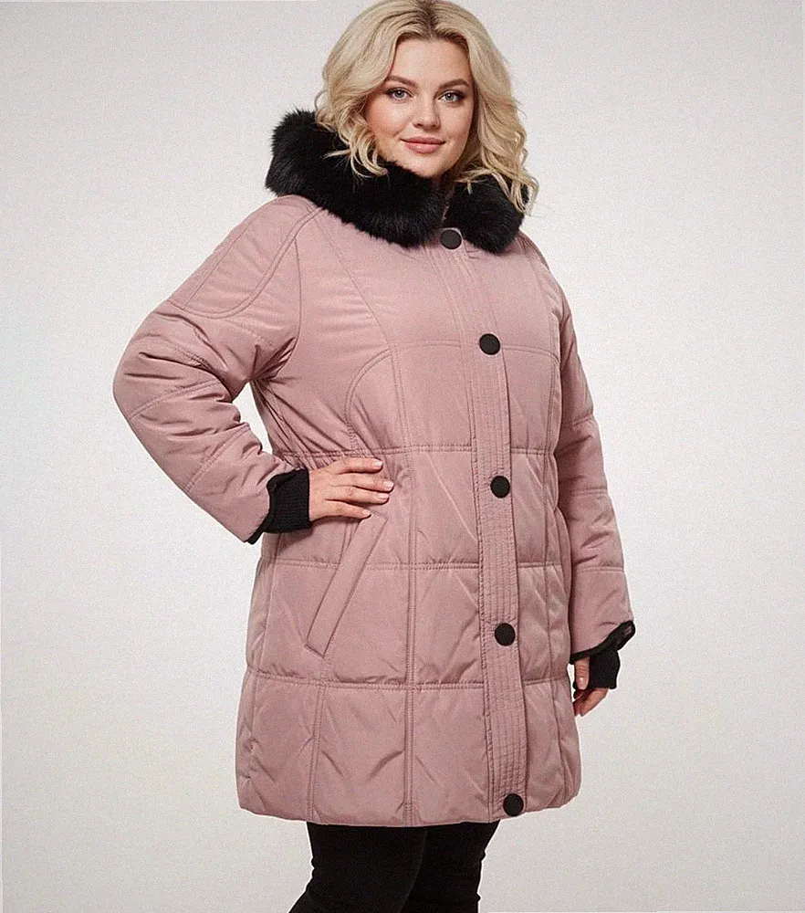 Damen Winterjacke Daunenjacke Daunenmantel Warm Pelz Kapuze Rosa Gr. XXXL =XXL