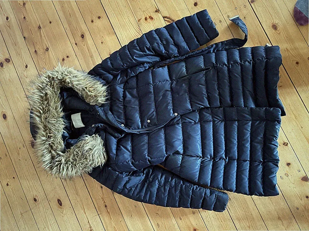 Damen Wintermantel Daunenmantel Pelz Kapuze Hugo BOSS , Gr. 38 M