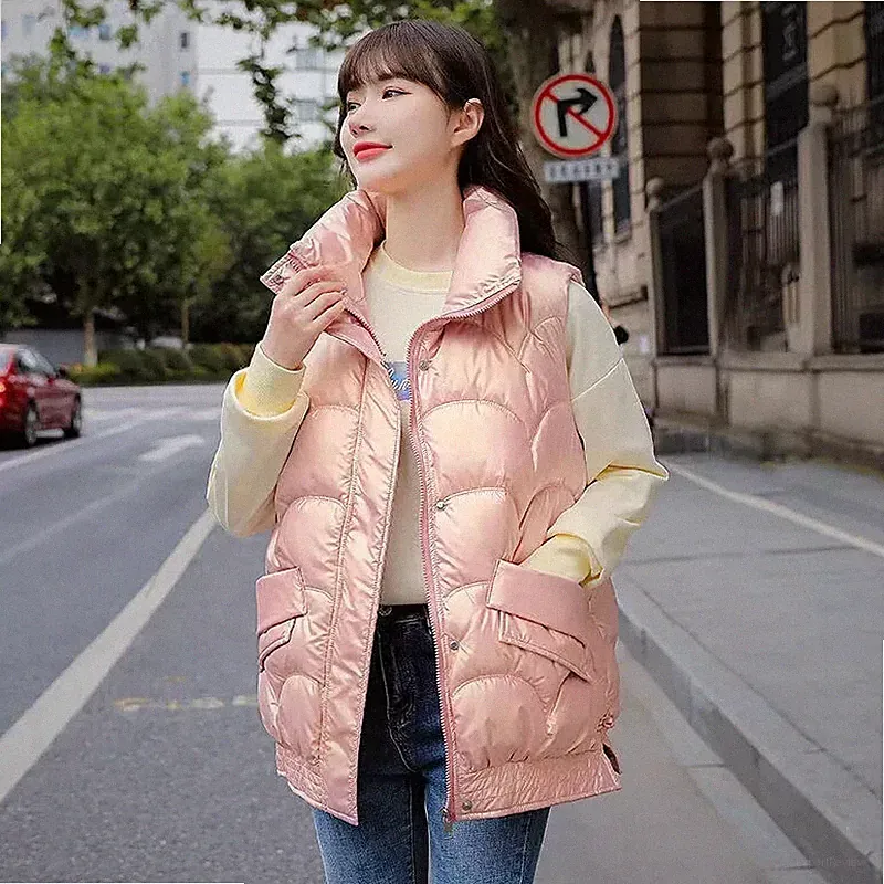 Damenjacke Mantel Weste Daunenjacke Rosa Cipria Taschen Slim 47576