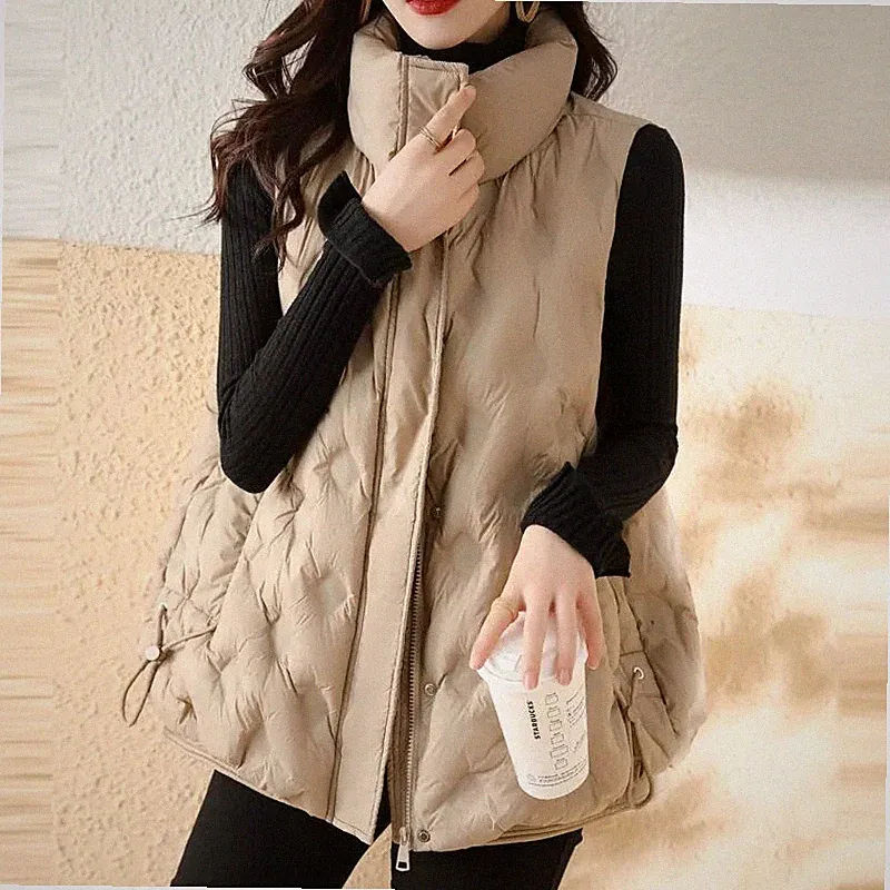 Damenjacke Mantel Weste Daunenjacke Synthetisch Beige Taschen Schlank 86599