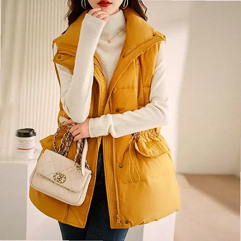 Damenjacke Mantel Weste Daunenjacke Synthetisch Gelb Taschen Schlank 44953