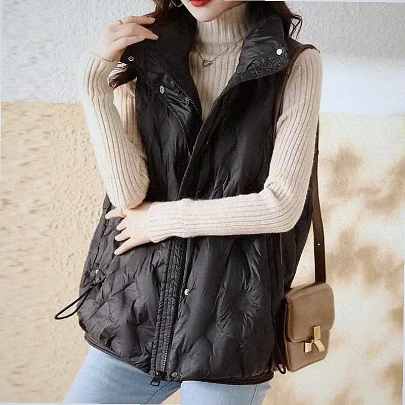 Damenjacke Mantel Weste Daunenjacke Synthetisch Schwarz Taschen Schlank 86599