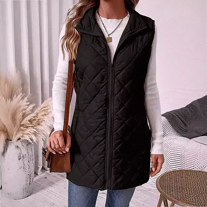 Damenjacke Mantel Weste Daunenjacke Synthetisch Taschen Schwarz Schlank 11812