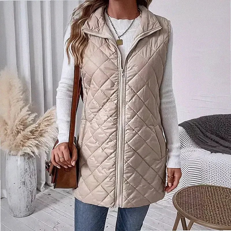 Damenjacke Mantel Weste Daunenjacke Taschen Beige Gold Slim 11812
