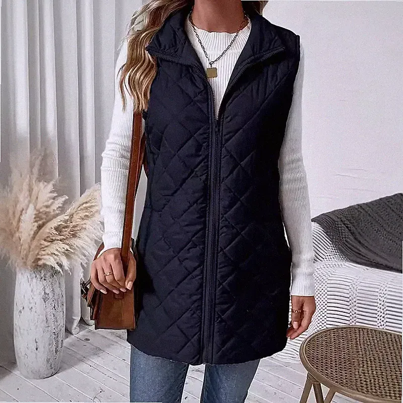 Damenjacke Mantel Weste Synthetische Daunenjacke Taschen Blau Navy Slim 11812